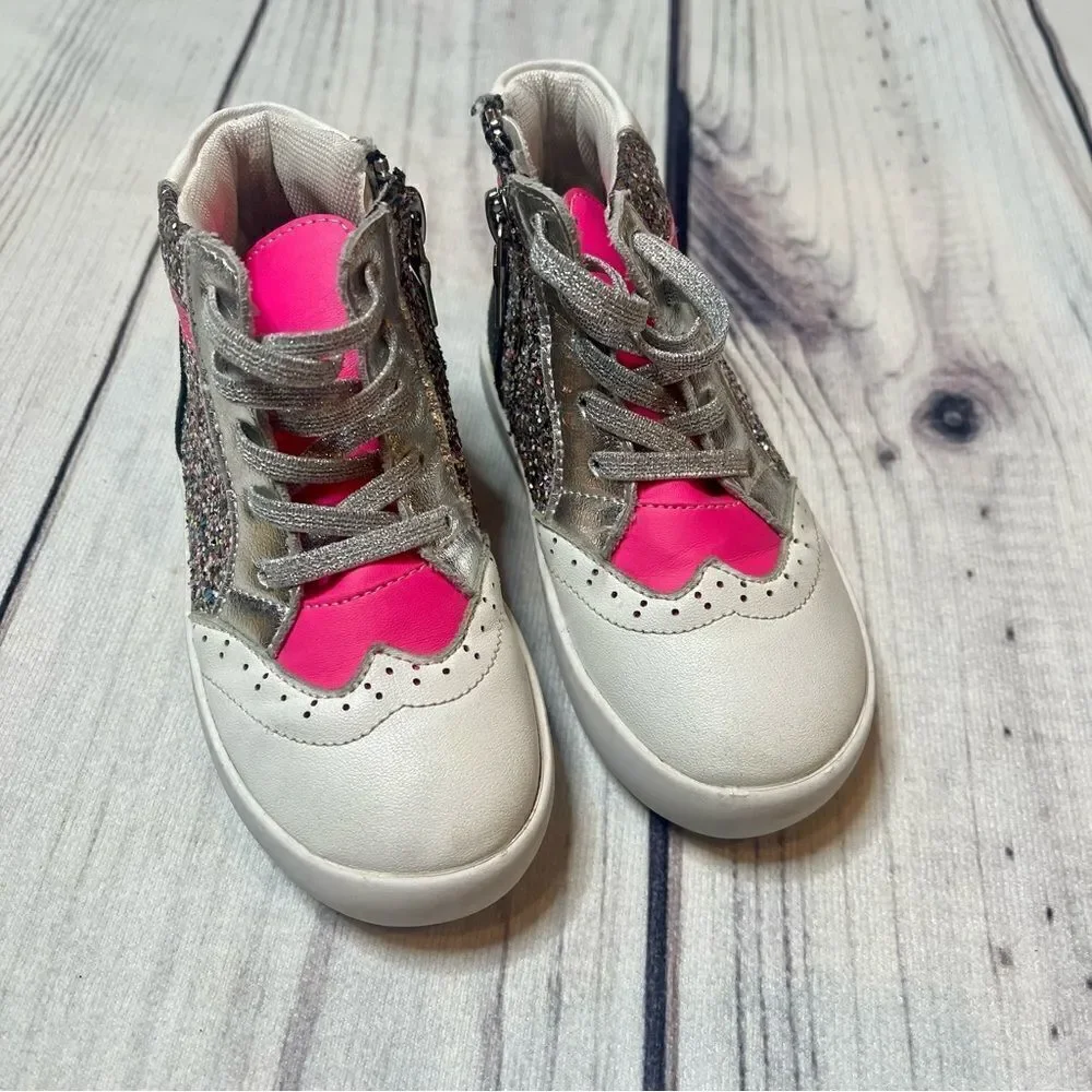 Style Child Ella High Top Sneakers Pink White &‎ Black Glitter Size EU 24 US 8
